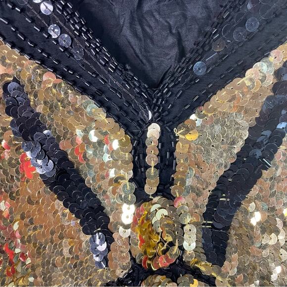 Sequin Butterfly Top Beaded Vintage 70/80s Glam Sparkle Silk - Picture 5 of 7